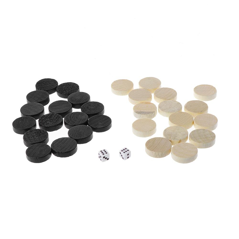 100% Brand and 30pcs Wooden Draughts Checkers Backgammon Chess Pieces for Kid Board Game 2 Dice