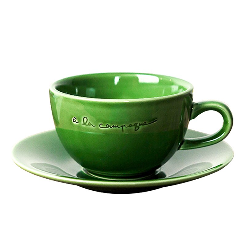 Taza verde creativa de cerámica de 230 ml con platos, tazas de té verdes con salsa de porcelana: with saucer