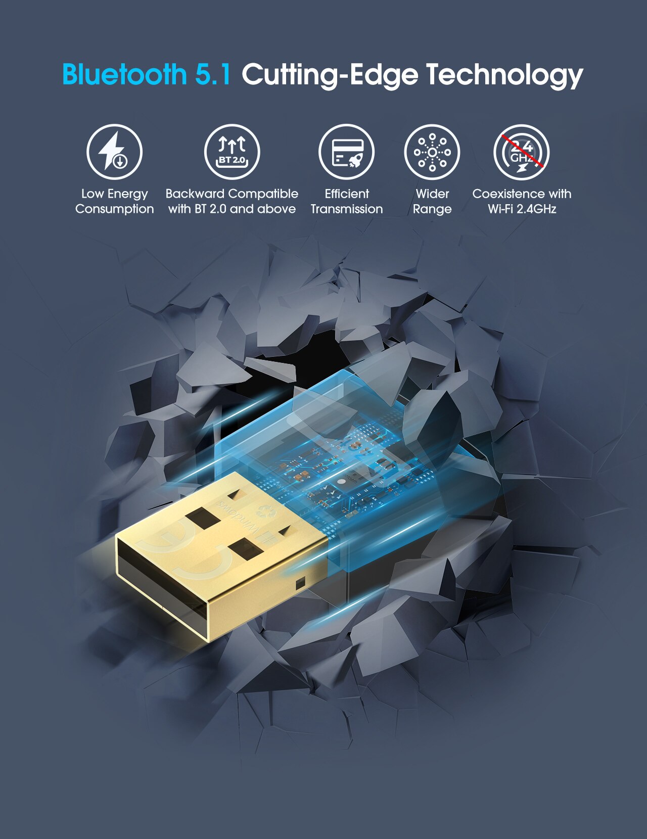 Mpow BH519 BT 5.1 adattatore USB trasmettitore e ricevitore USB BT Dongle Bluetooth 2 in 1 per altoparlanti per cuffie desktop portatili