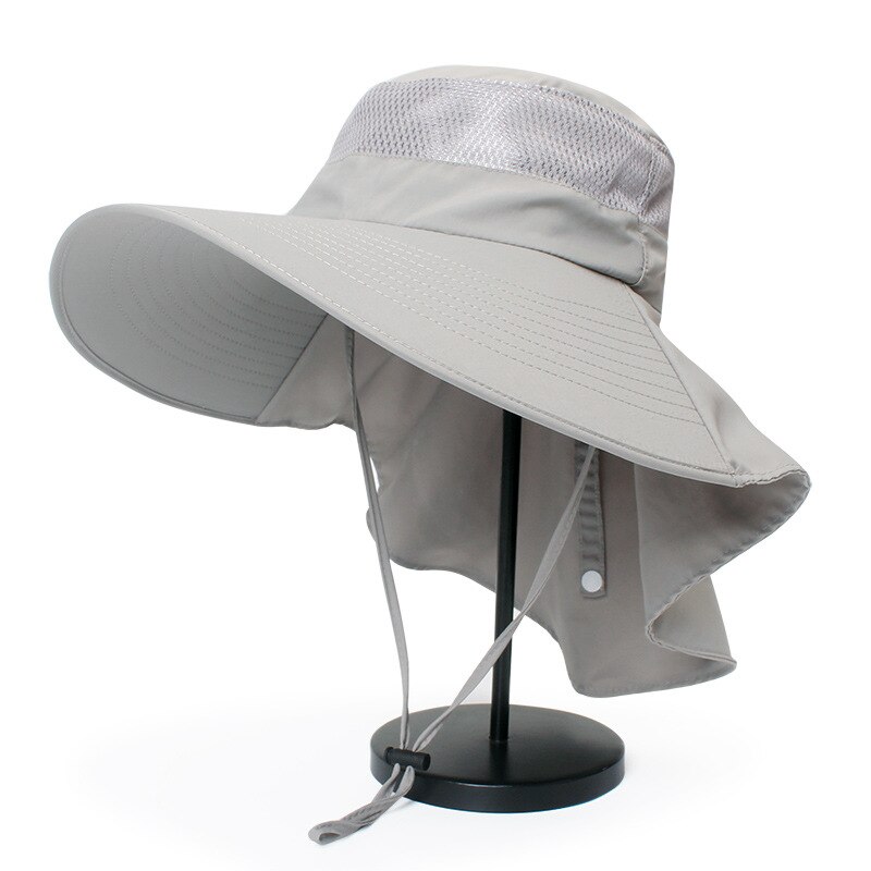 CAMOLAND Mens Summer Bucket Hat Women Boonie Hat With Neck Flap Outdoor Hiking Fishing Hats UV Protection Cap Mesh Breathable: Gray