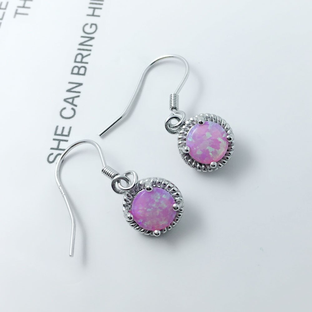 925 Sterling Zilveren Ronde White Opal Oorbellen Classic Dangle Oorbellen voor Vrouwen Bruids Bruiloft Sieraden (Lam Hub Fong)