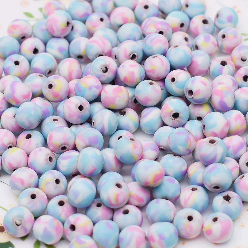 Cuentas de arcilla polimérica de 6/8/10mm, cuentas con estampado de flores, cuentas redondas sueltas para hacer joyería, pulsera DIY: Transparente