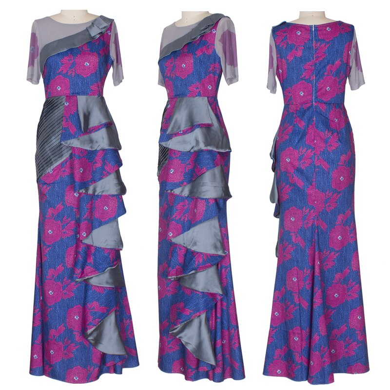 Sydafrikanske print kjole kvinder flæser flora robe africaine femme bodycon maxi havfrue kjole afrika tøj efterår vinter