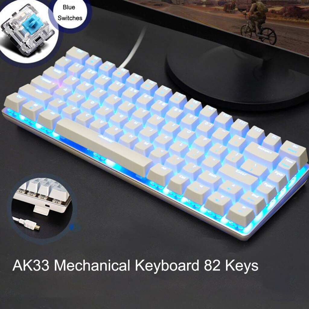 Teclado mecánico AK33, Teclado retroiluminado de 82 teclas para juegos, ordenador portátil, kit de juego para combo, color azul y negro