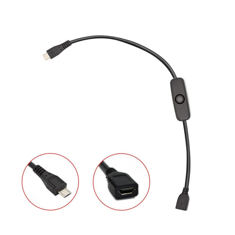 Aokin Raspberry Pi 4B Type C Usb Kabel Met Aan/Uit Schakelaar Power Control Toggle Voor Raspberry Pi 4 3 Model B +/ B/2/Zero/W Voeding: micro usb