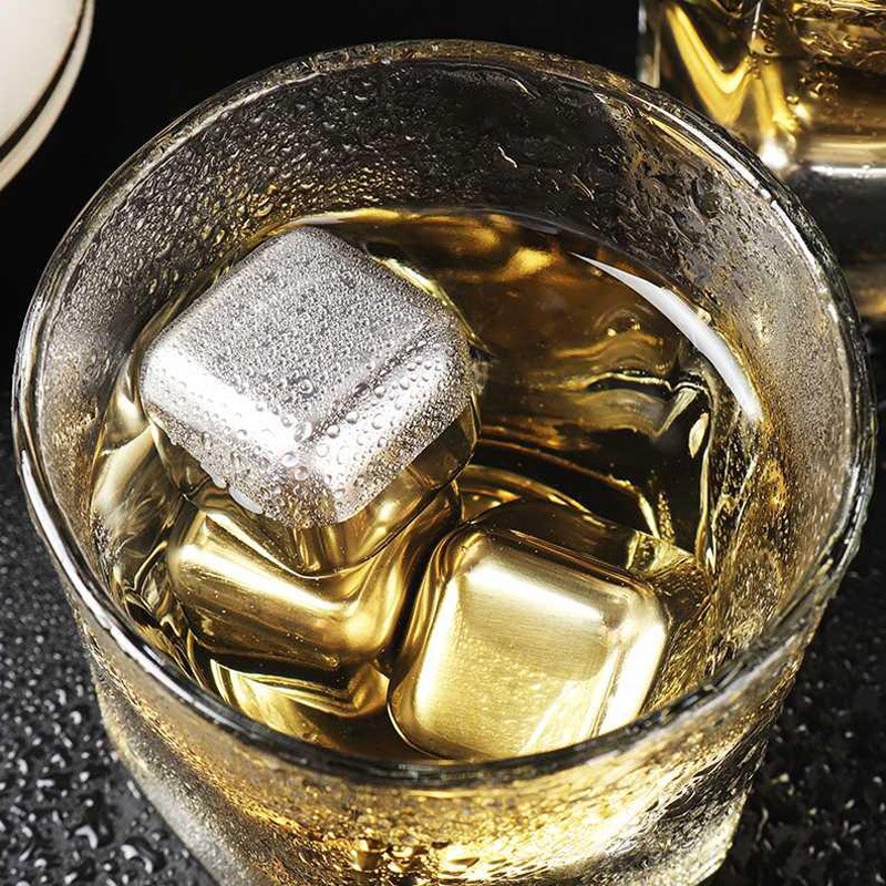 Rostfritt stål isbitar whisky stenar återanvändbara kylstenar stenar med förvaringsbricka is stenar för whisky vin bar verktyg