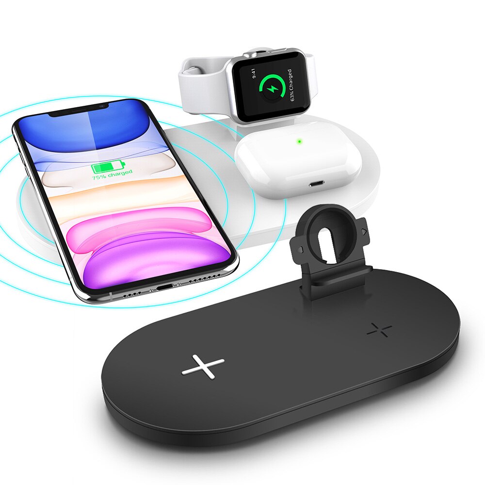 Soporte de cargador inalámbrico Qi rápido de 15W para iPhone 11 XS XR 8X3 en 1 estación de carga Pad Dock para Apple Watch 5 4 3 2 Airpods Pro