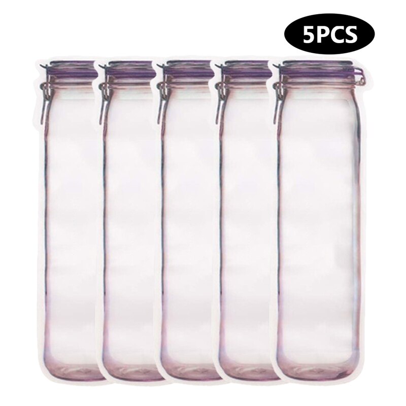 Reutilizable Mason Jar bolsas de botellas de caramelo de frutos secos galletas sello de la bolsa de alimentos frescos de aperitivos cremallera sellada organizador de cocina 5 uds: 5pcs31.8x10.8x7cmD