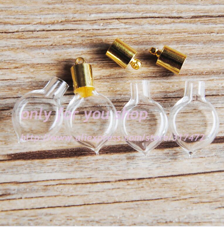 XCDIY 5set/lot 5mm inner diameter glass Vial Pendant gold metal cap DIY miniature glass vial pendant wish bottle: Light Yellow Color