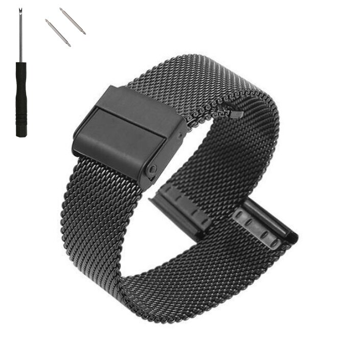 14 mm riem mesh horlogeband dames heren armband roestvrij staal geweven gaas vervanging metalen accessoires 10-24 mm gereedschap: White black / 12mm
