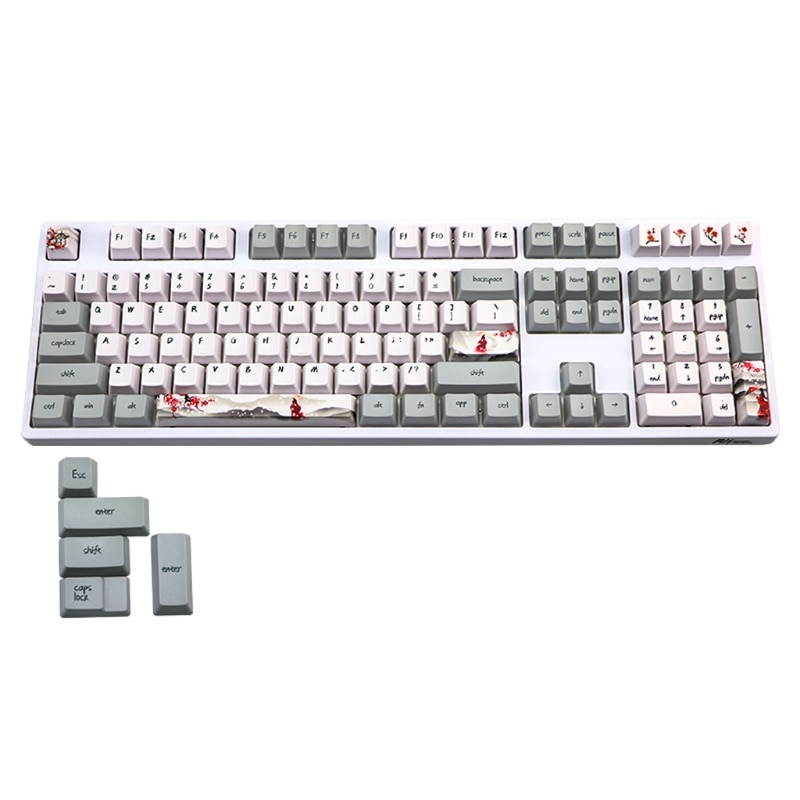 Plum Blossom Keycap Set - 108 Keys - PBT Five-Sided Dye-Subbed - OEM Profile for DIY Mechanical Keyboard