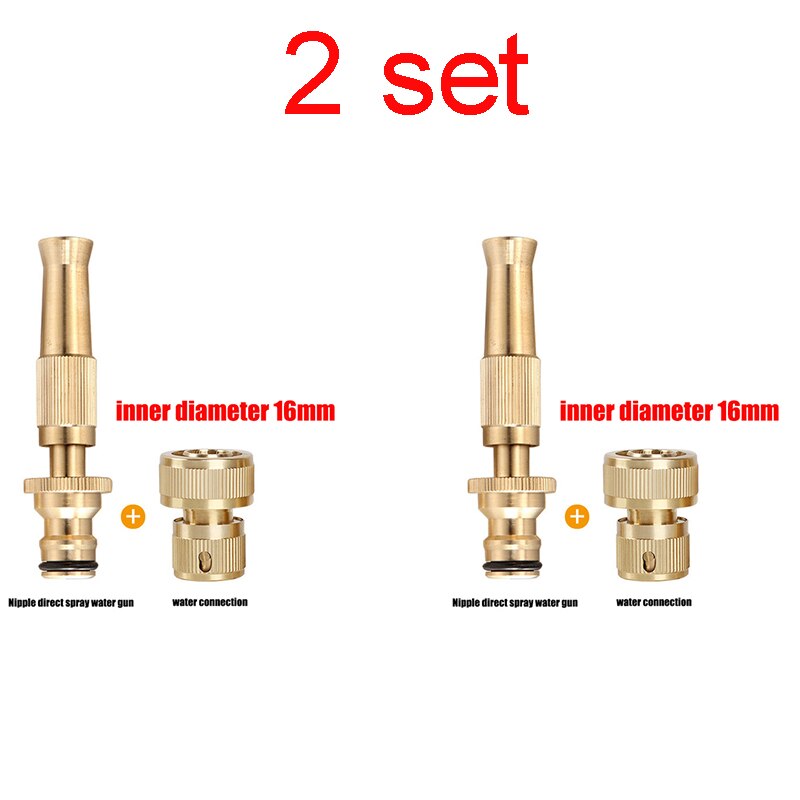 Brass High Pressure Hose Nozzle Squirt Water Gun Direct Spray Sprinkler Quick Connector for Home Garden Watering Car Wash Gun: inner 16mm 2set