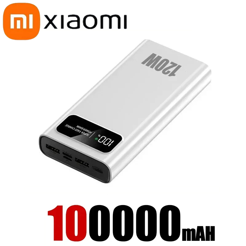 Xiaomi 200000 Batería externa portátil de carga súper rápida, capacidad ultra grande, 120W, mAh, con pantalla Digital LED: Blanco