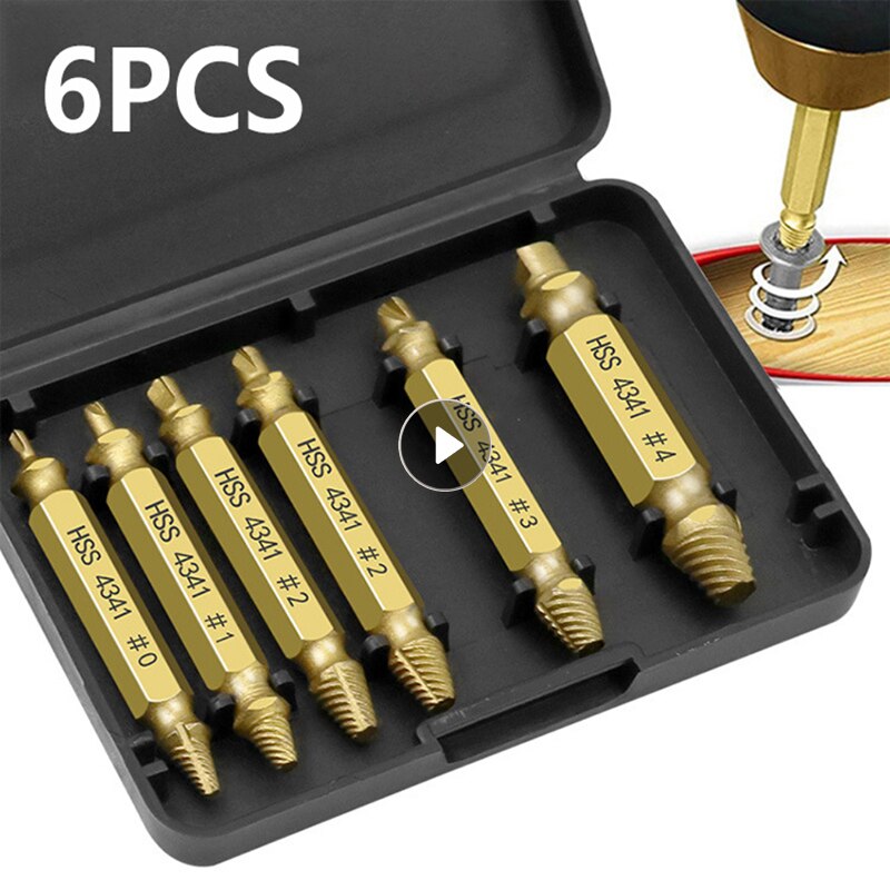 4/6Pcs Damaged Screw Extractor Drill Bit Double Side Drill Out Broken Screw Bolt Remover Extractor Tools Set Easily Take Out+Box
