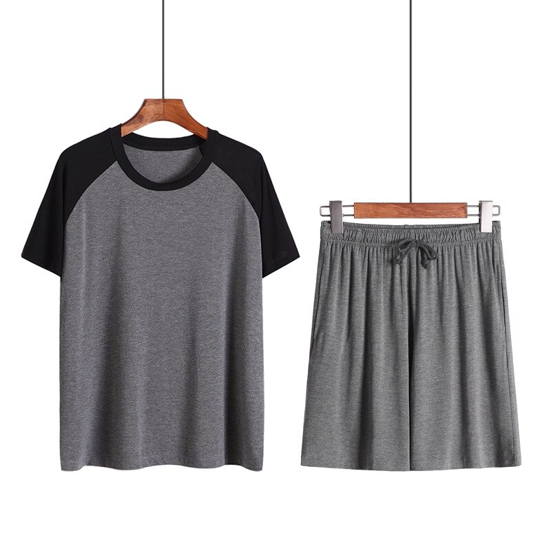 Pyjama d&#39;été pour hommes, grande taille 5XL 6XL, coupe fine, Modal, vêtements d&#39;extérieur Cool et décontractés, manches courtes, ensemble Short à cordon de serrage: Dark Gray / 6XL