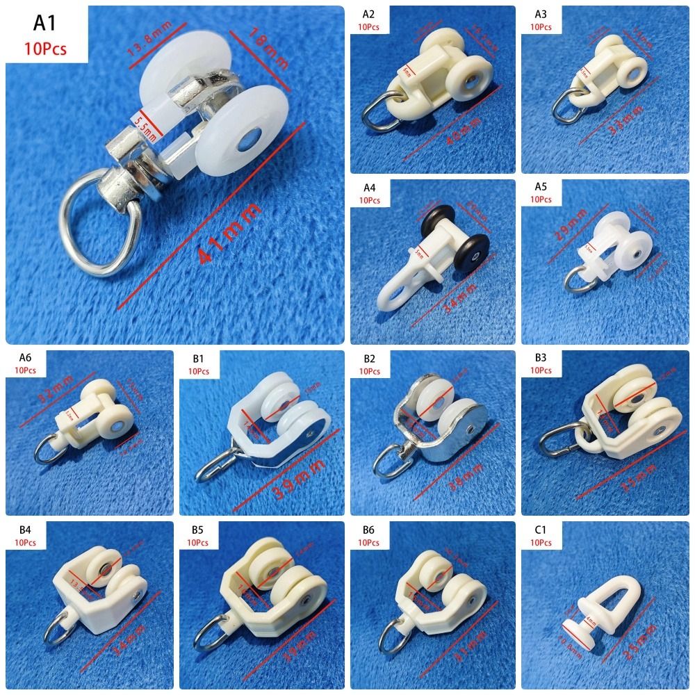 10Pcs Straight Curved Track Rollers Curtain Wheels Rail Curtains Hook Ring Slider Furniture Hardware Curtain Rod Pulley