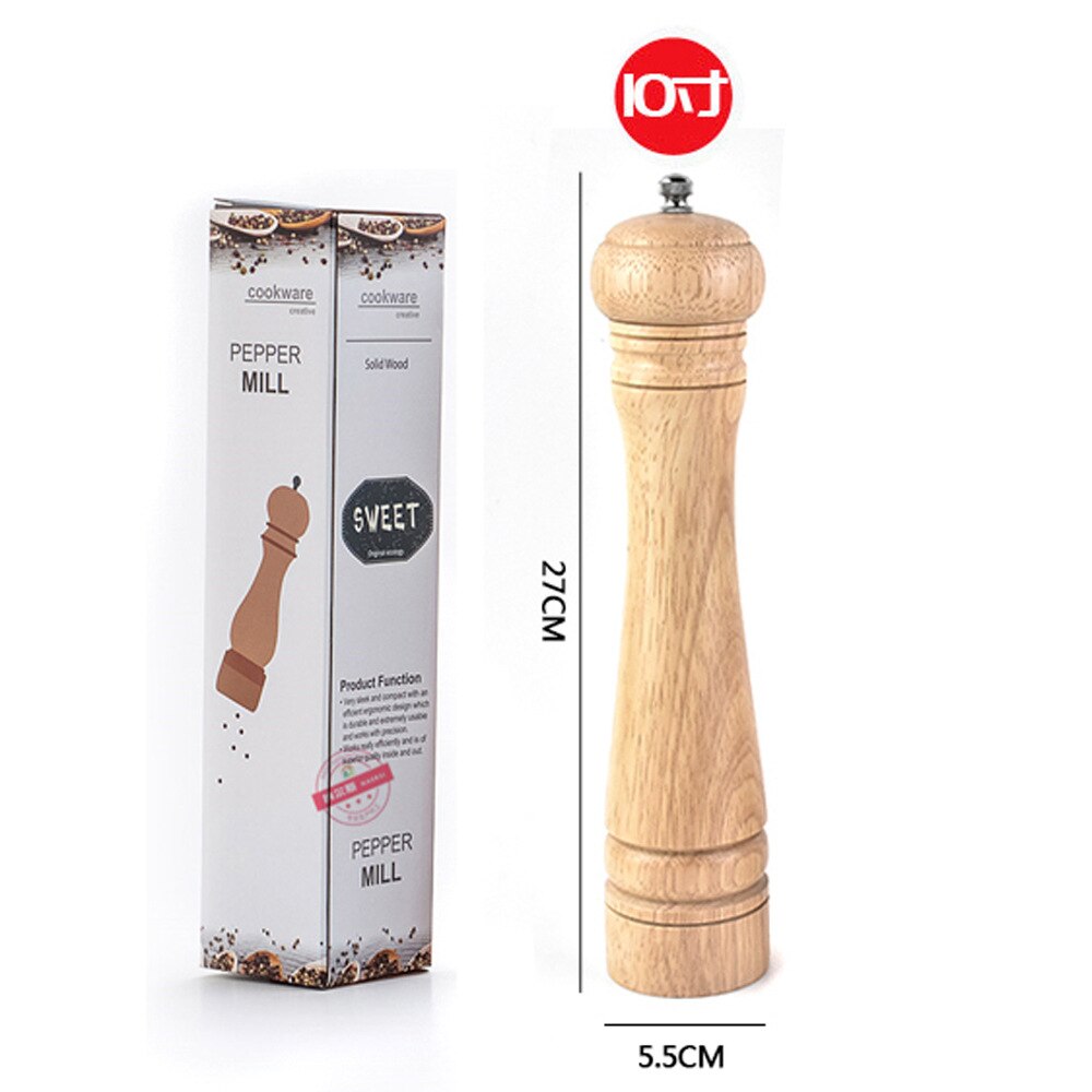 Spice Organizer Oak Grinder, Pepper Grinder, Manual Pepper Grinder, Ceramic Core, Multi-purpose Seasoning Bottle, Kitchen Tool: 10 inch color box pa
