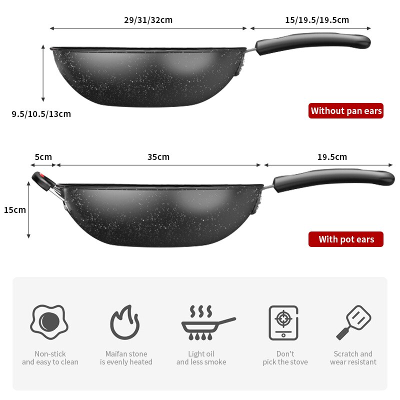 28/30Cm Koekenpan Wok Non-stick Koken Pan Iron Wokken Met Anti Brandwonden Handvat Voor Gas Inductie fornuis Ei Steak Huis Kookgerei