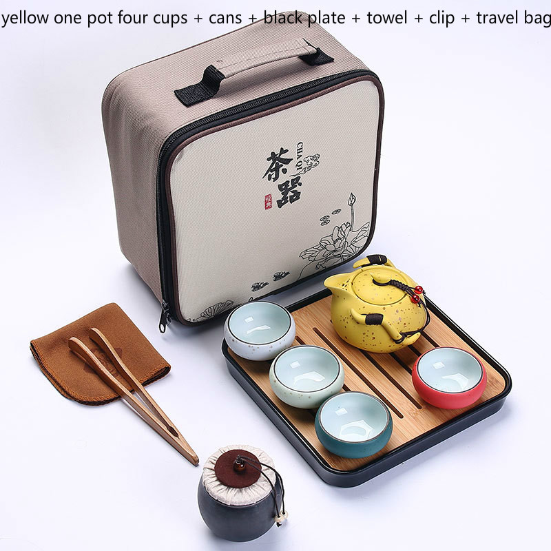 6Pcs Travel Tea Set Porcelain Double Wall Cup Flower Dragon Moutain Teapot Kung Fu Tea Set Teaware A