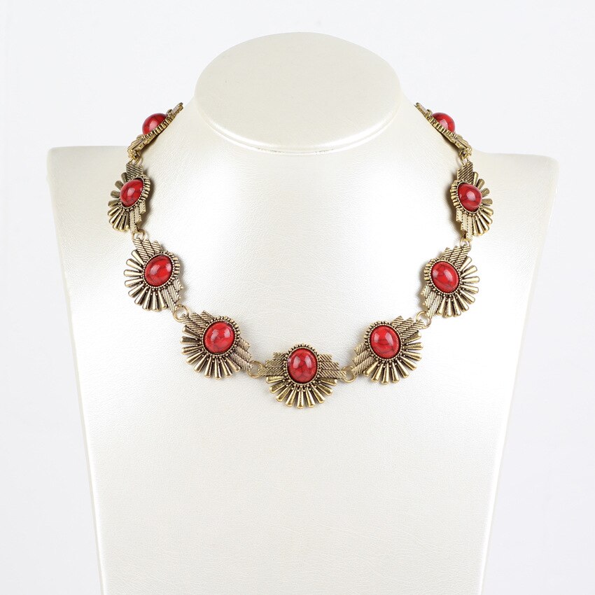 Natuursteen Kralen Ketting Bloem Choker Turkoois Ketting Voor Vrouwen Maxi Kraag Statement Sieraden Europese Stijl: 1