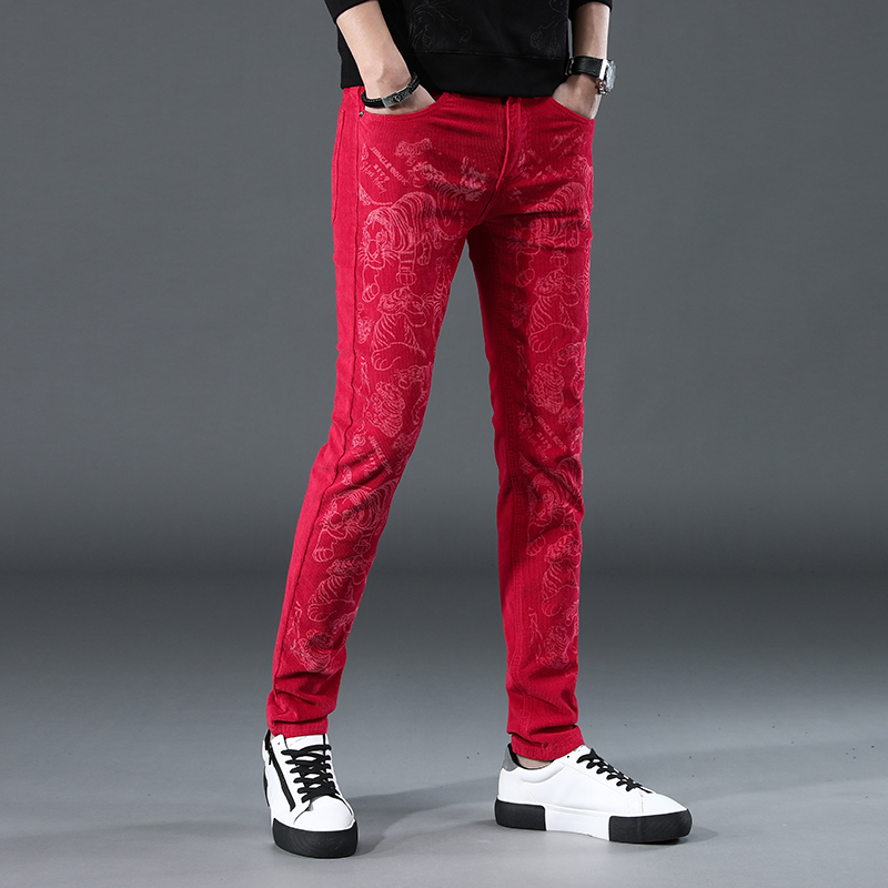 Pantalones de pana con estampado rojo para hombre, ropa de calle informal, Hip Hop, Otoño, novedad