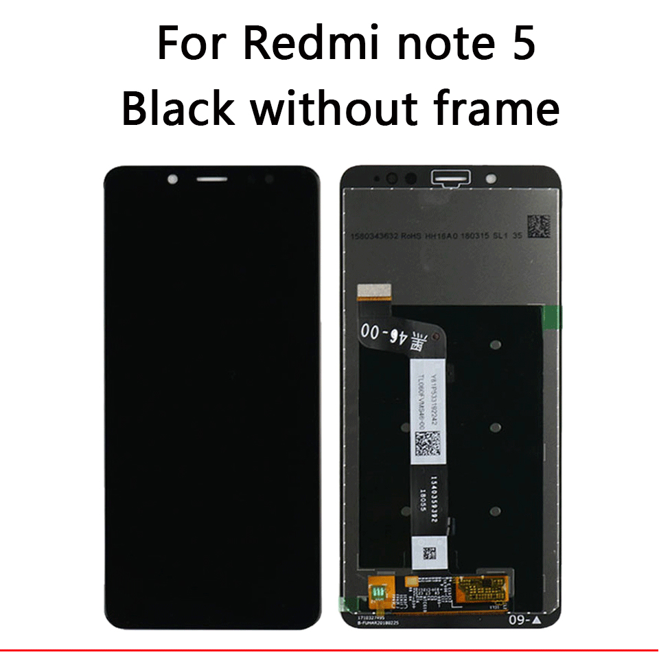 Original pantalla xiaomi redmi note 5 skærm i mobiltelefon lcd'er med ramme redmi note 5 pro lcd reparationsdele: Sort ingen ramme