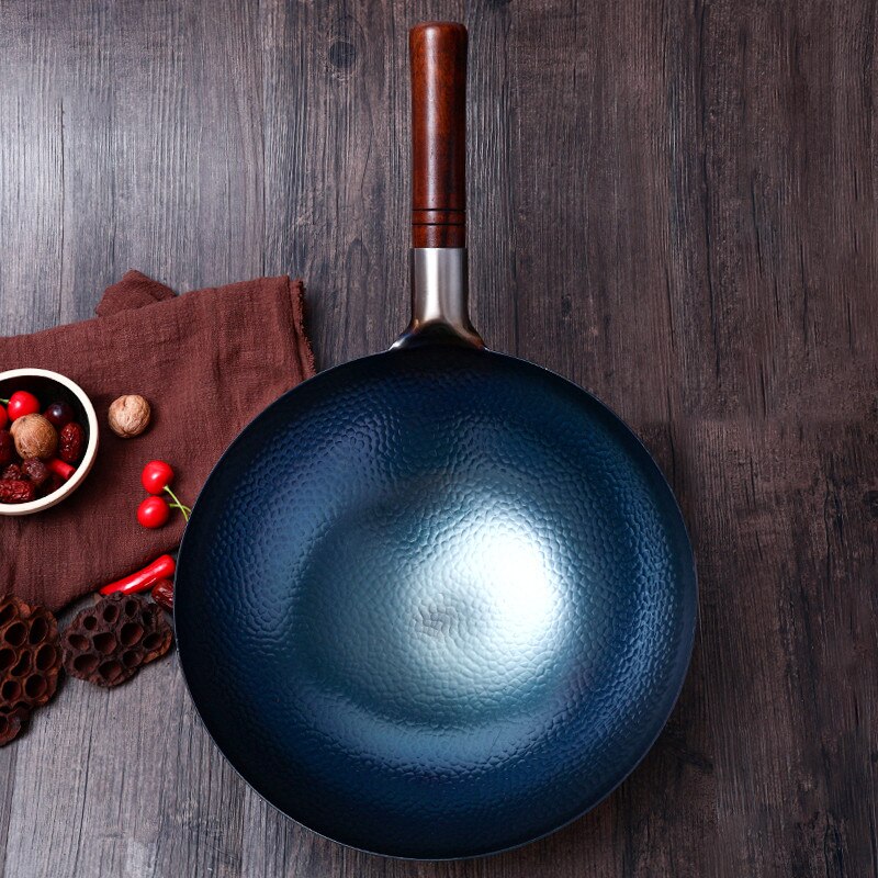 Traditional Handmade Iron Wok,High Density Chinese Forging Carbon Steel Wok,No-coating Iron cooking Pots Cookware,Round Bottom