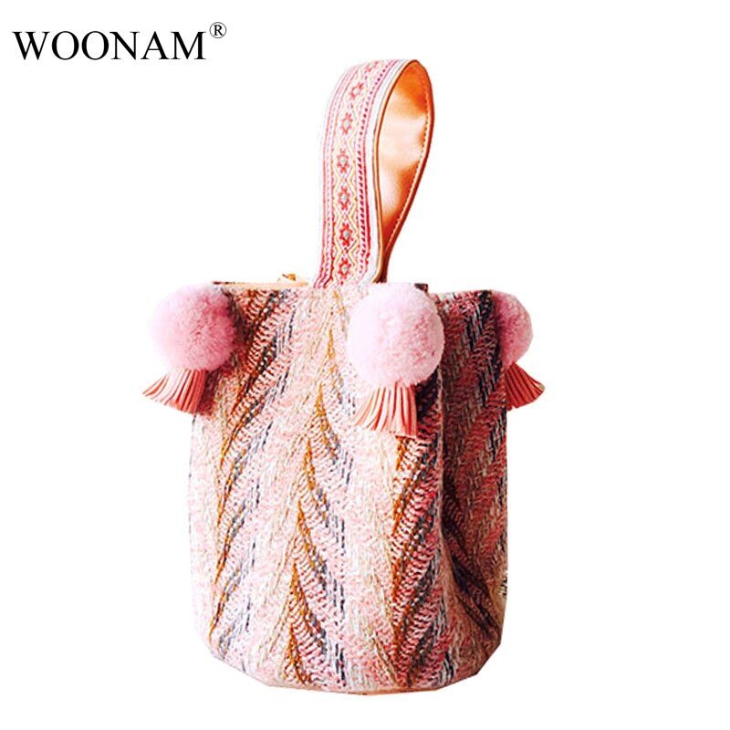 WOONAM – sac à main en Tweed multicolore pour femmes, Mini sac seau à la , pur fait à la main, WB477