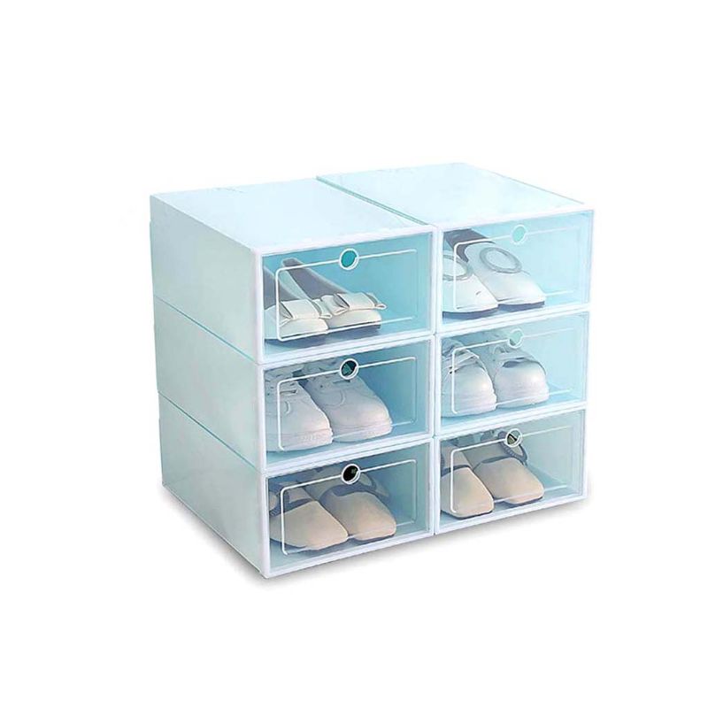 6Pcs Plastic Shoe Box Stackable Foldable Shoe Organizer Drawer Storage Case with Flipping Clear Door Ladies Men 33.5x23.5x13cm: -BLL