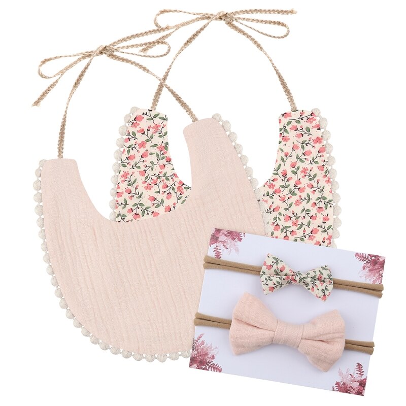 Peuter Lunch Feeding Bib Burp Doek Ademend Speeksel Handdoek Met 2 Boog Haarband