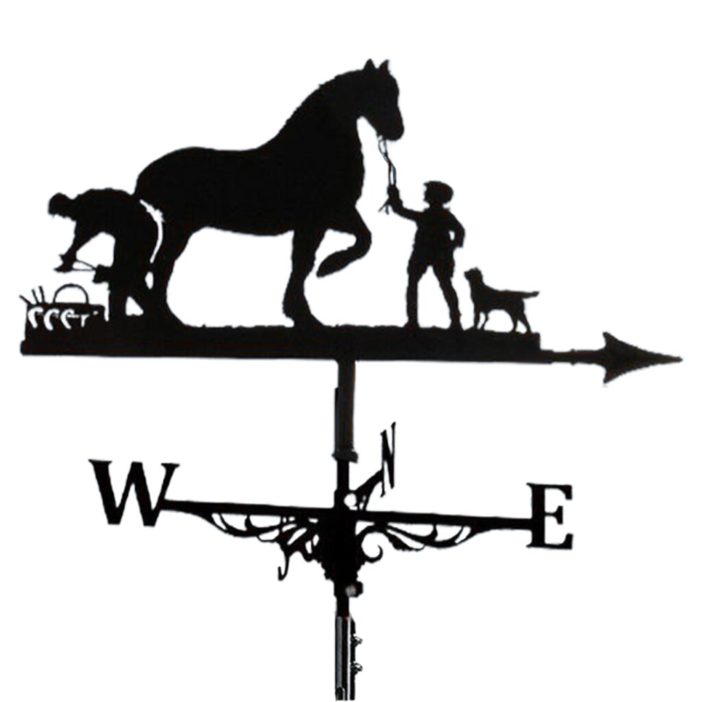 Metal Weather Vane Outdoor Farm Barn Scene Stake Garden Stake Weathervane Measuring Tool for Home Garden: Horse