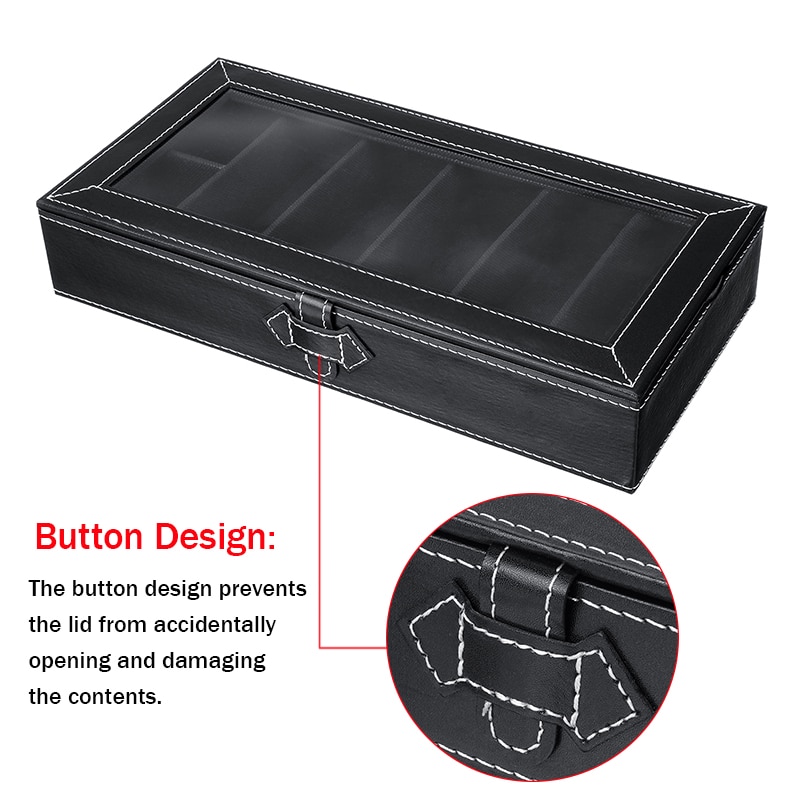 7 Grids Watch box Leather Glass Box glasses Case Storage Organizer Box Luxury Jewelry Display Multifunctio Box Watch Black