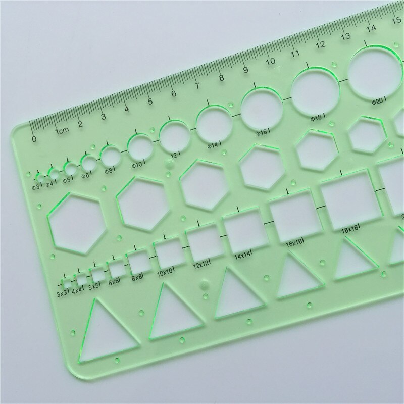 1 Pcs Geometry Drawing Template Ruler 22 * 10.5cm Green Plastic Student Lab Stationery Measuring Tool Ruler School Supplies