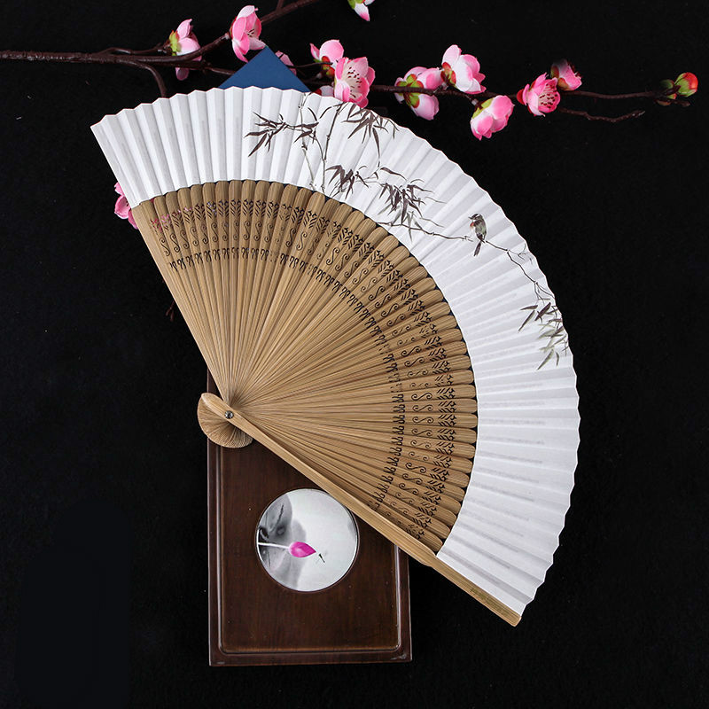 Abanicos de papel de baile, abanicos de mano portátiles Hanfu Bambou, abanico de papel exquisito Para mujeres, Ventilador de bambú clásico, Abanicos Para Boda de verano