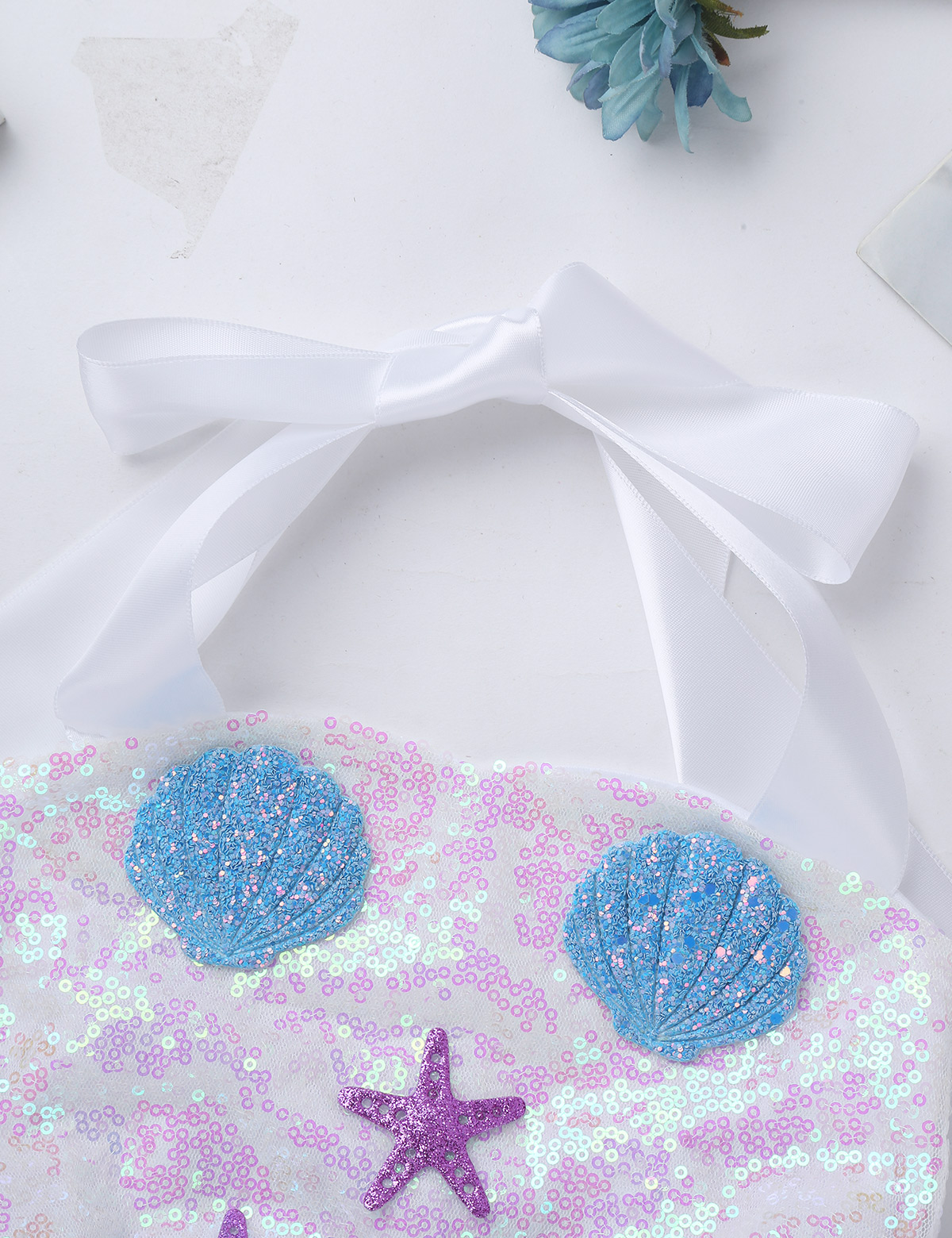 Vestido de tutú de malla para niña y niño, traje de cuello Halter, lentejuelas brillantes, festoneado y estrella de mar con aro de pelo para disfraz de de Halloween, 2 uds.