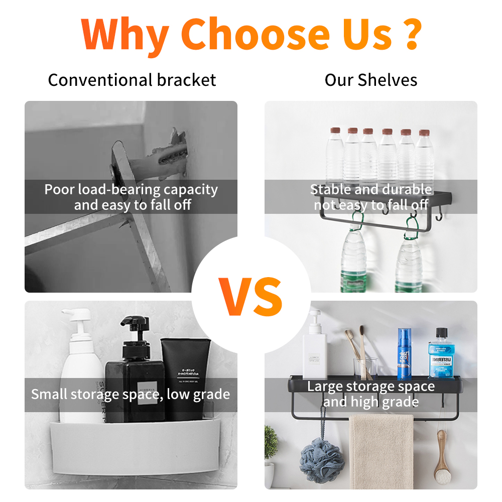 Badkamer Zwart Metalen Lange Muur Haak Planken Douche Rack Diy Coat Handdoek Plank Unit Ideeën Kleine Plank Organisator Opslag Planken