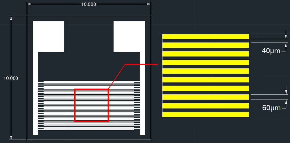 40micron Flexible Interdigital Electrode PI Gas-sensitive Moisture-sensitive Biosensor Chip Capacitor Array Smart Wear