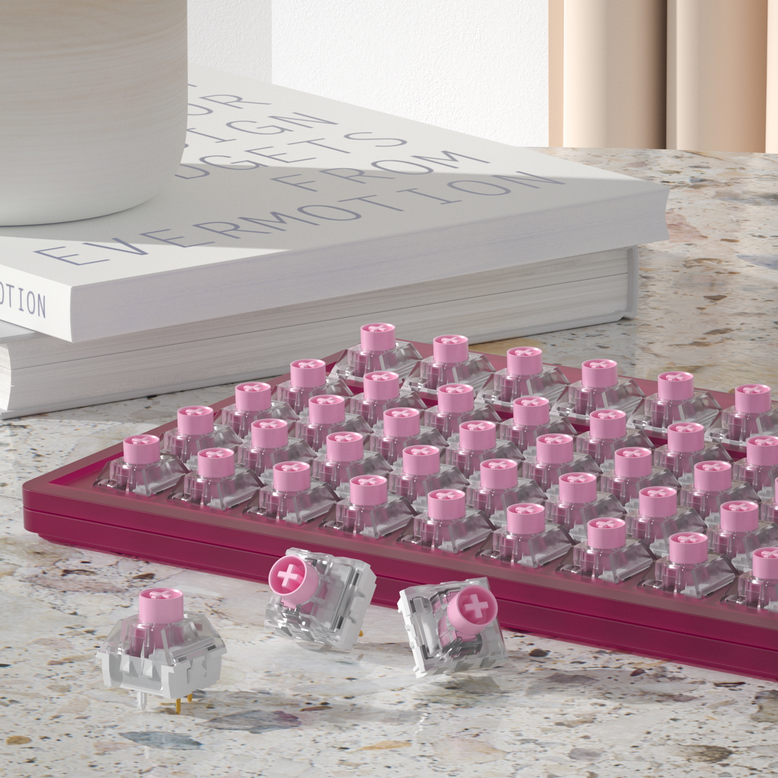 1/3/5Pcs Kailh Box Stille Roze Toetsenbordschakelaar Voor Mechanisch Toetsenbord Diy Rgb/Smd Stofdicht Waterdicht Compatibel Cherry Mx