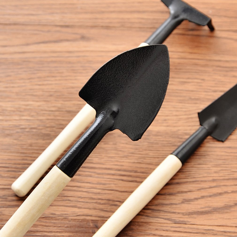 3pcs/Set Mini Gardening Tools Wood Handle Stainless Steel Potted Plants Shovel Rake Spade for Flowers Potted Plant