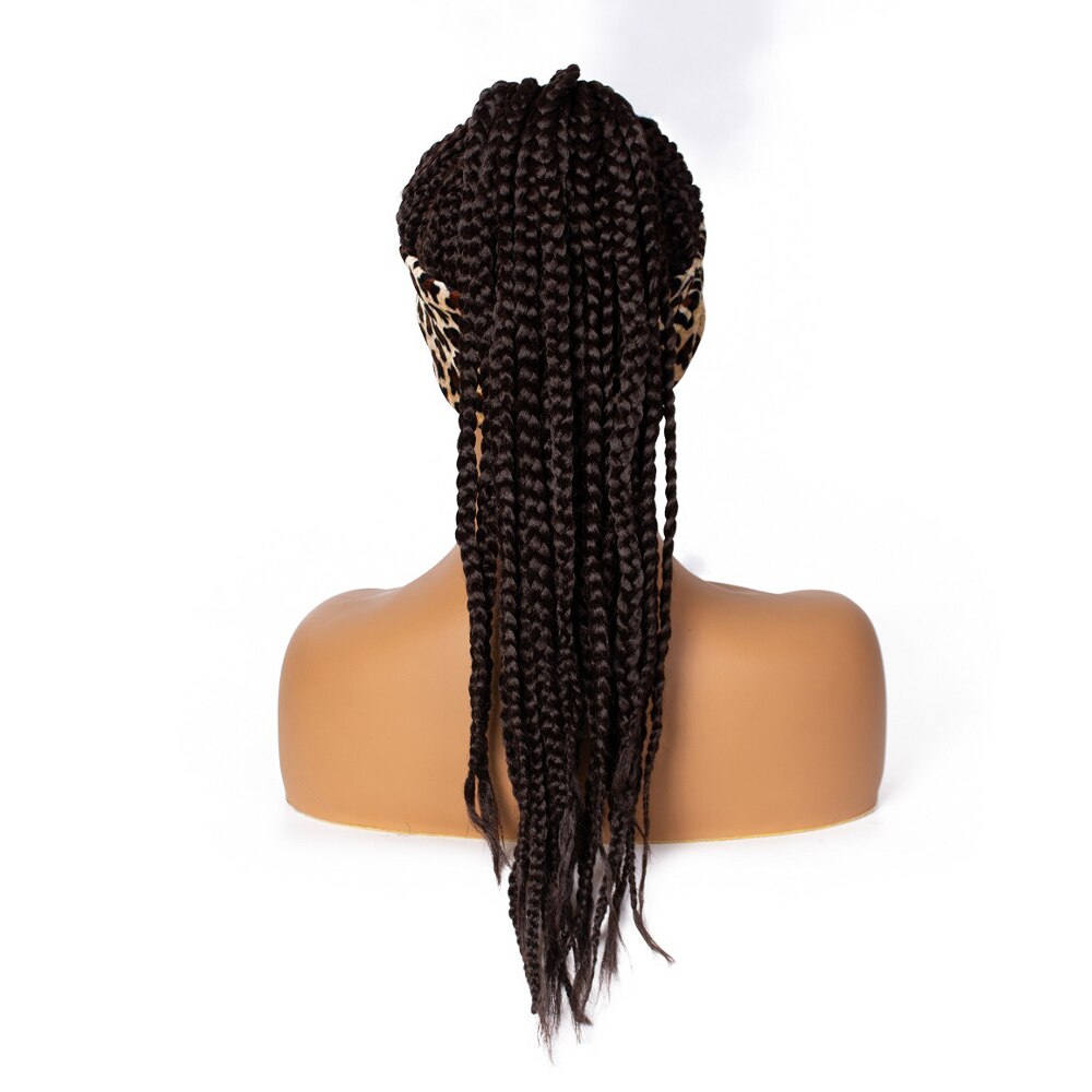 Braided Headband Wigs for African Women Box Braid Wig Synthetic Braiding Hair Leopard Turban Wrap Black Ponytail