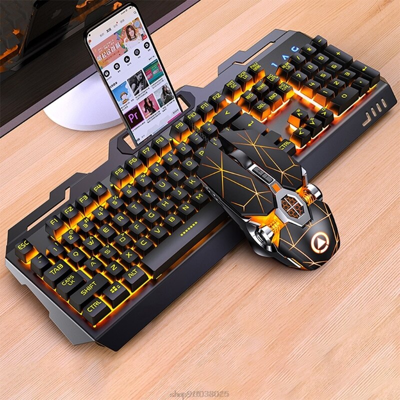 104Keys RGB Aluminum Alloy Gaming Keyboard and RGB Gaming Mouse Set with Mobile Phone Stand Function Key D24 20