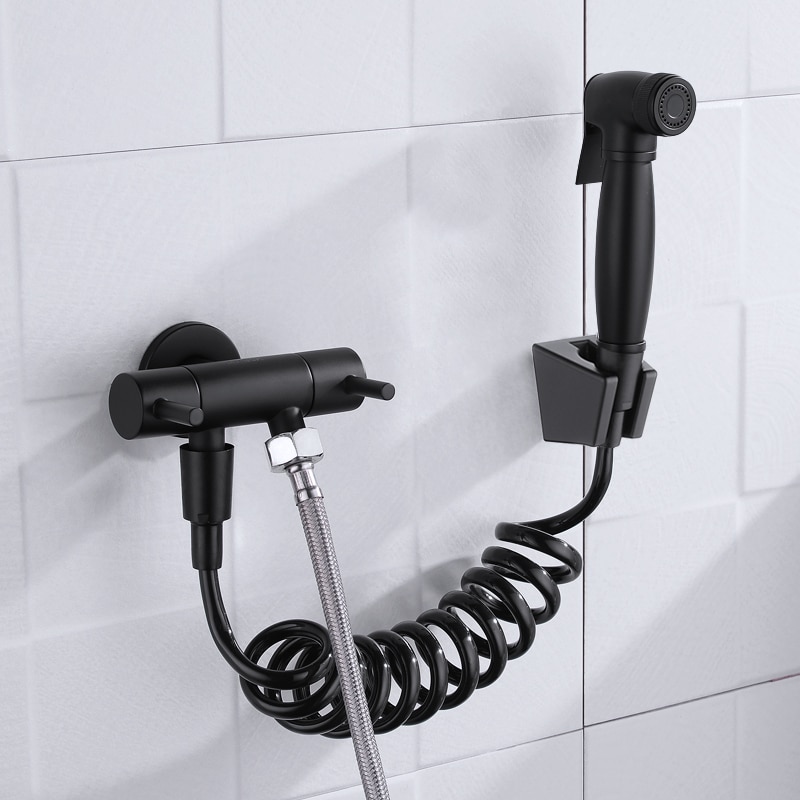 Massief Messing Toilet Bidet Spray Valve Black Handheld Bidet Kraan Cleaner Set Draagbare Bidet Douche Set Douche Kit