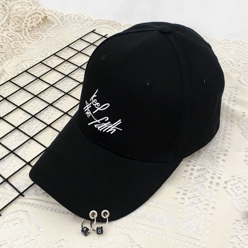 Erwachsene Hüfte hüpfen Baseball Kappe Mit Metall Eisen Ring knapp Korea Punk Solide Snapback Hütte lässig Baumwolle Sport Casquette Gorras: behalten Schwarz