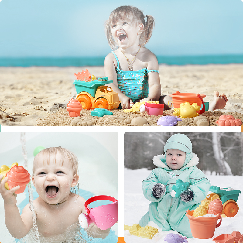 Babygo blød silikone strandlegetøj til børn spand værktøj rive timeglas udendørs leg sand værktøjssæt børn baby bad legetøj