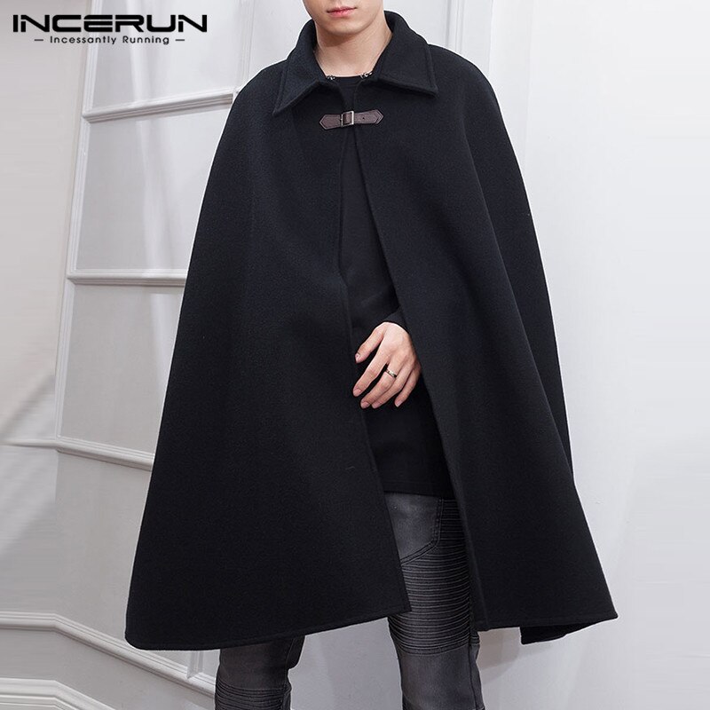 INCERUN-capa de invierno de mezcla sintética para hombre, chaqueta con solapas y botones, Color sólido,