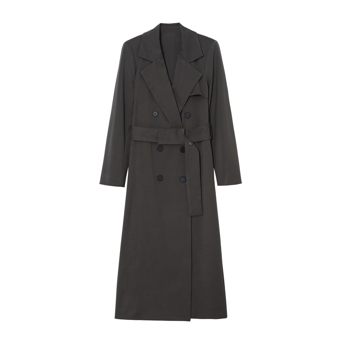 Women Trench Autumn and Winter Mid-length Gray Belted Trench Coat: L