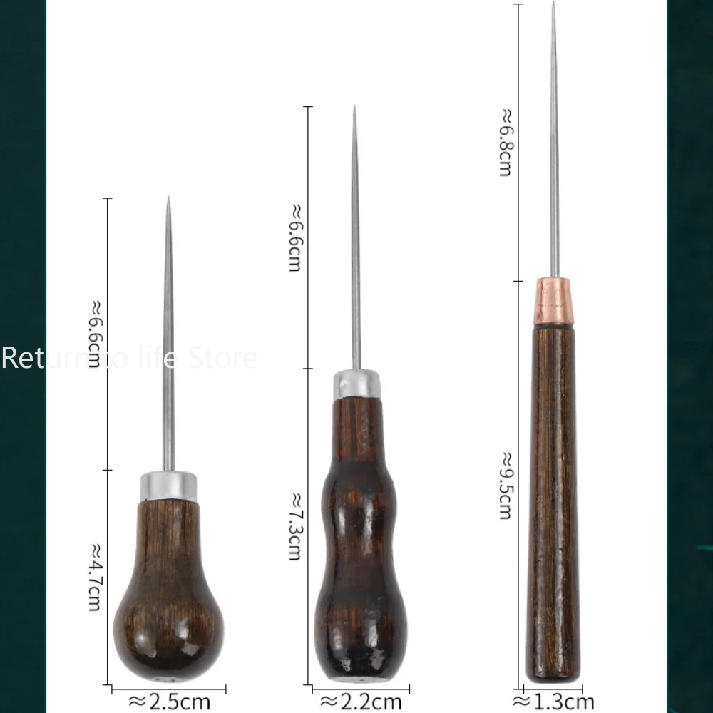 Leather Wooden Handle Awl DIY Tools For Leather Craft Stitching Sewing Accessories Sewing Stitching Awl