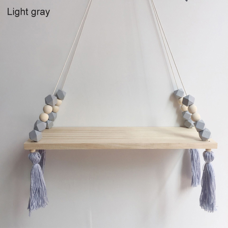 Étagère murale suspendue à pampilles en bois | Rangement de pièces, perles, décoration pour chambre d'enfants personnalité, 1 pièces, ornements pour décoration de la maison: light gray