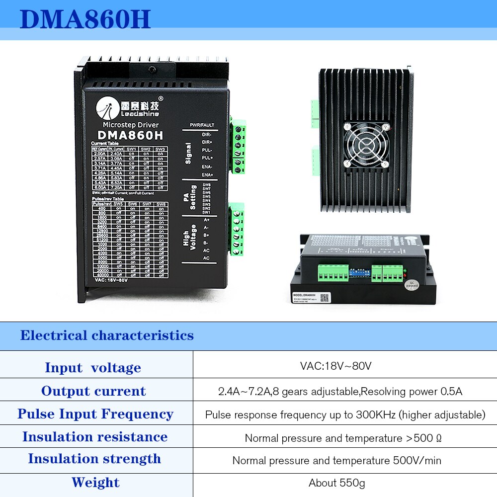 Controlador de micropasos de 2 fases DM860H / DMA860H vac 18-80v Vdc 24-110v 2.4A-7.2A para motor paso a paso Nema34 nema32