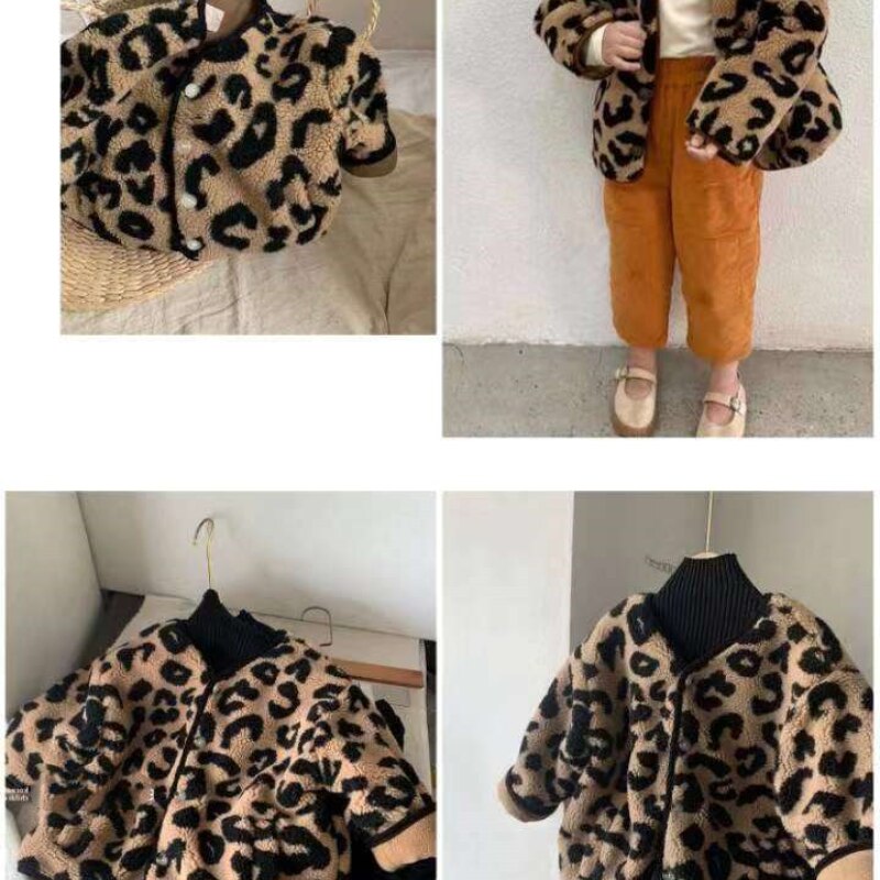 Peuter Meisjes Lange Mouwen Casual Fleece Leuke Luipaard Winter En Herfst Katoenen Vest Jas Kinderen Warm Mode Jas Kleding